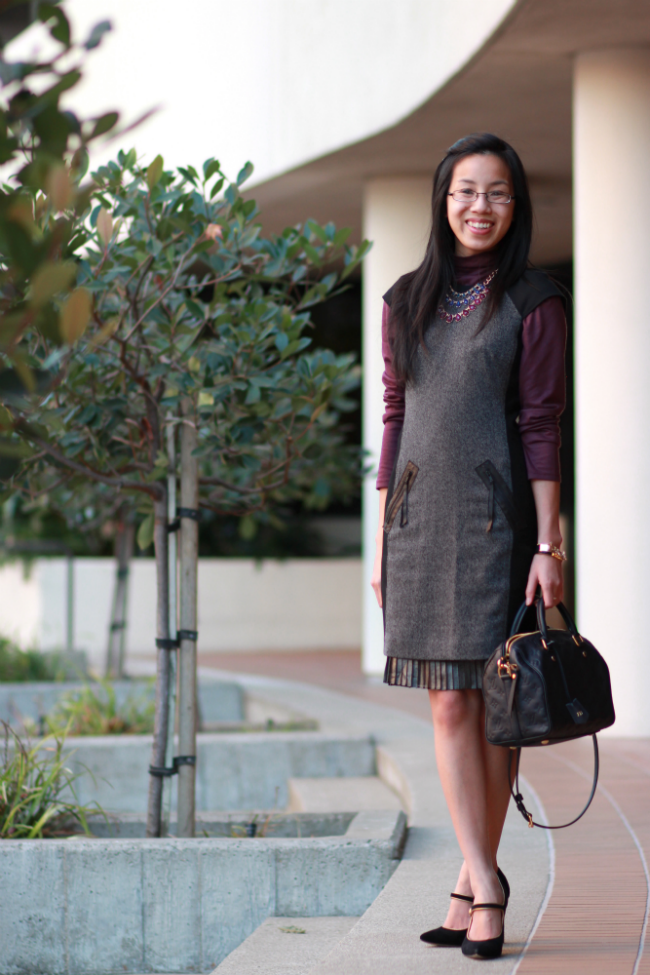 pleated skirt dress winter outfits idea