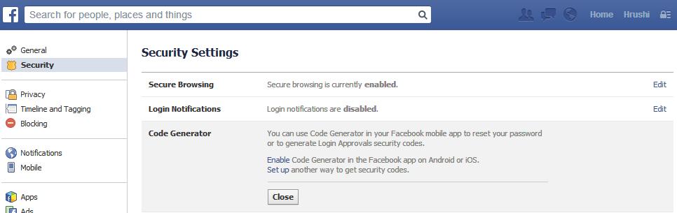 how to enable code generator in facebook