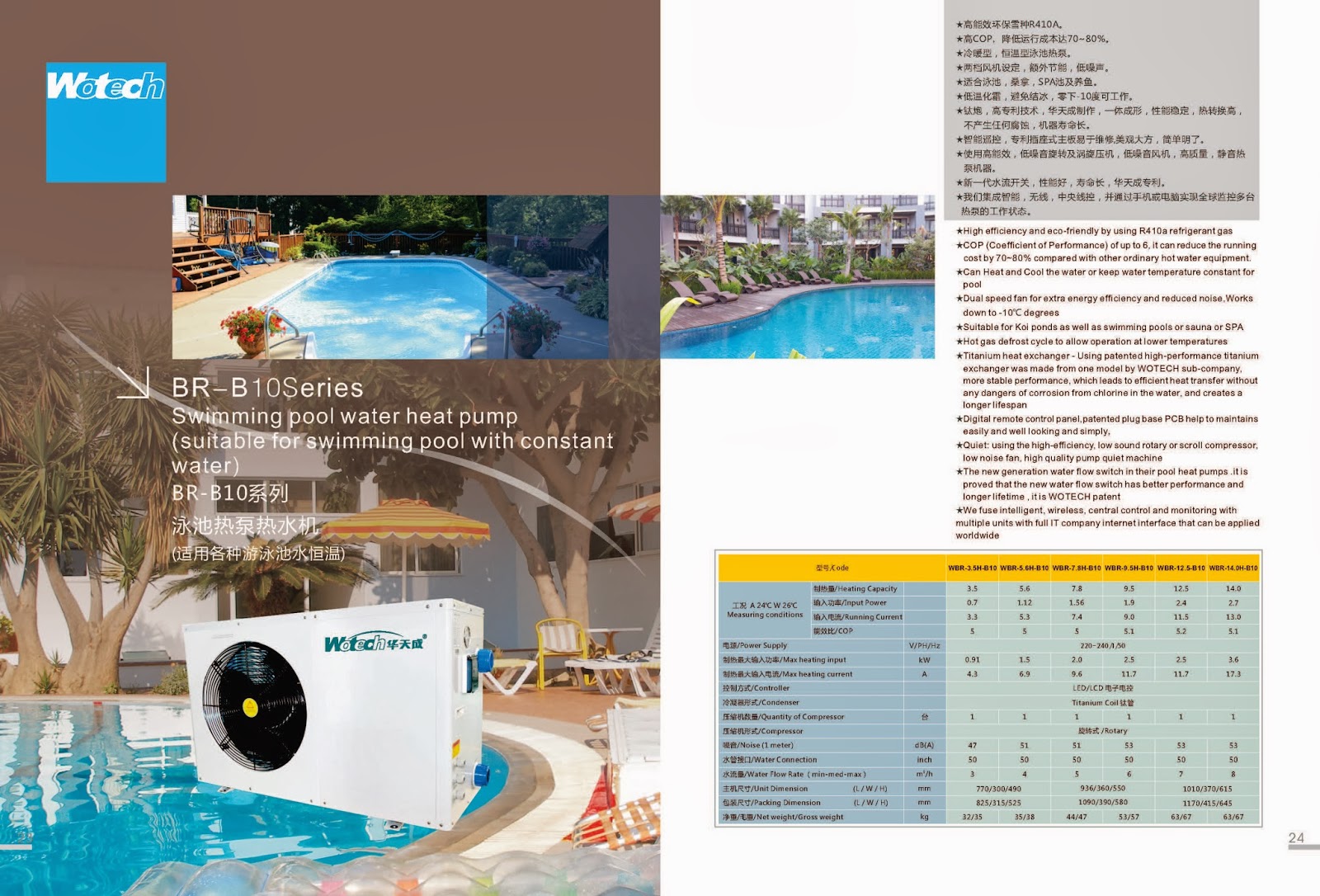 Swimming Pool Heat Pumps Wotech WBRB10 Series 3.5H31.0H