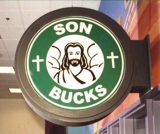 silly, church, starbucks, son bucks, coffee shop, yuppie