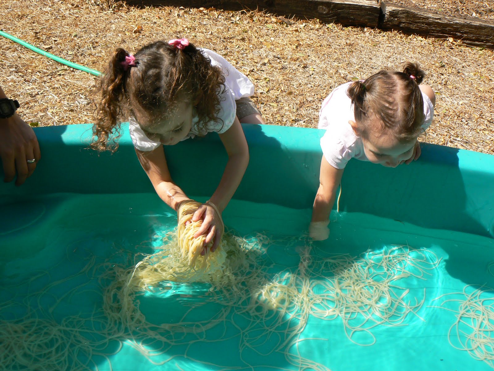 Having Fun at Home Spaghetti in the Kiddie Pool