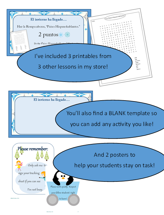 http://www.teacherspayteachers.com/Product/Fast-Finishers-Winter-Packet-for-Spanish-classrooms-170487