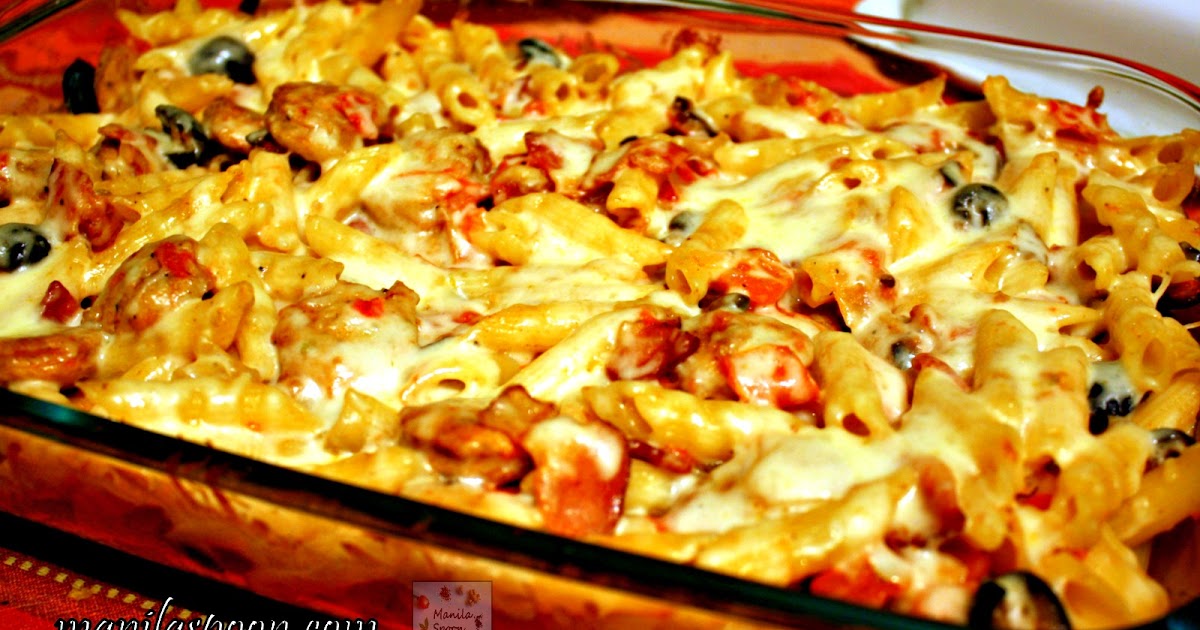 Sausage and Pasta Bake with Bacon and Olives Manila Spoon