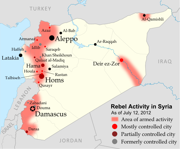 Map of rebel control in Syria's Civil War, updated for July 2012