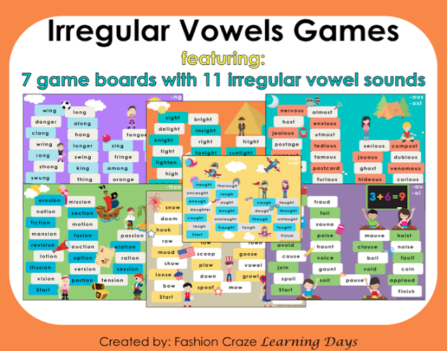 Irregular Vowel Game Boards Irregular vowel games