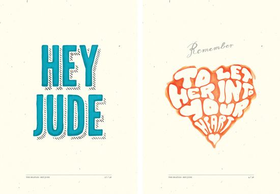 Hey Jude typography - Pantone marker illustrated lyrics by Stefano Agabio