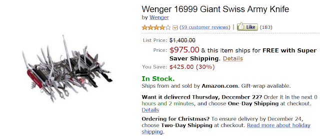 Funny Amazon Reviews, Product: Wenger 16999 Giant Swiss Army Knife