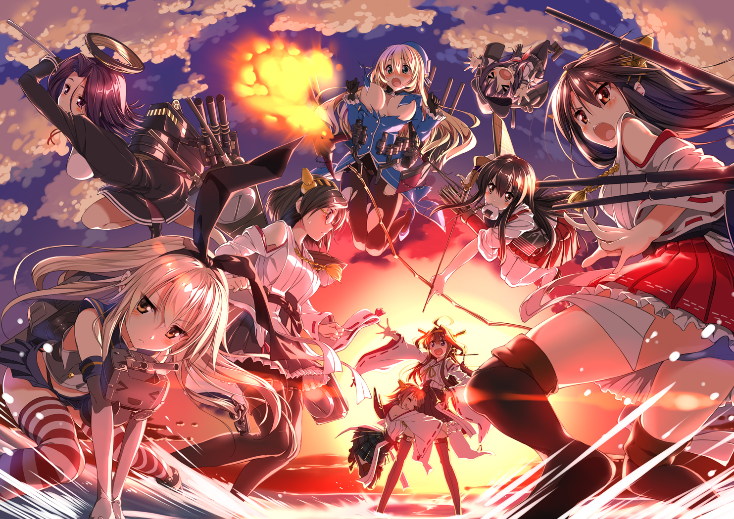 Konachan Com 176241 Akagi Kancolle Atago Kancolle Haruna Kancolle Hiei Kancolle Kantai Collection Kongou Kancolle Piromizu Kantai Collection Epic Art Aqua Eyes
