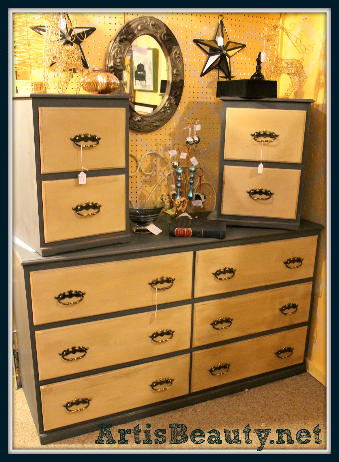 ART IS BEAUTY 3 Piece Dresser and end table set Makeover