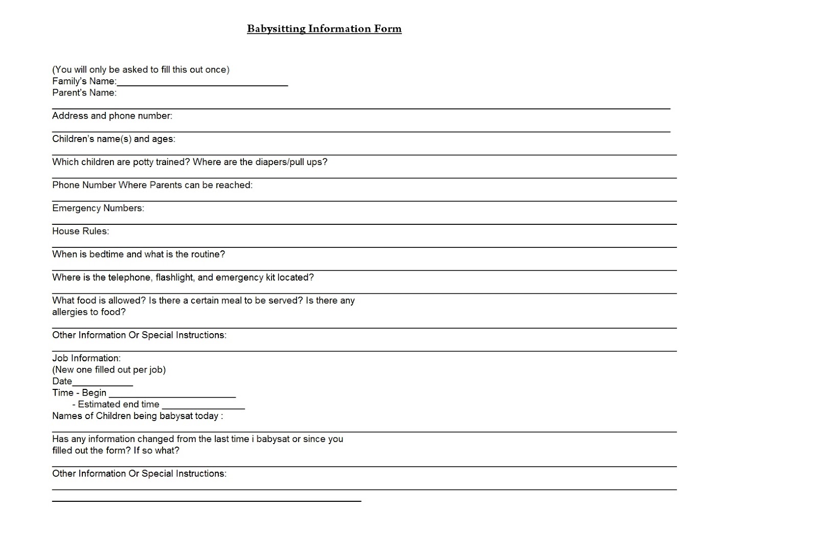 babysitting emergency contact form