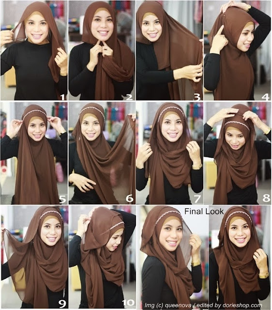 cara memakai jilbab pashmina sifon polos simple