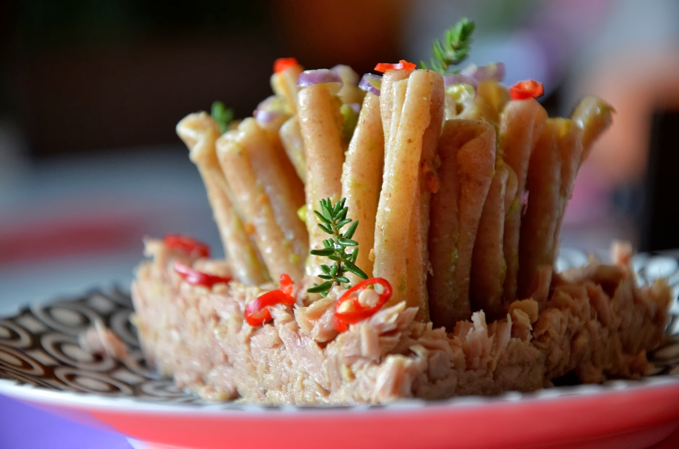 Primo "Anemone" al farro con pesto di fagiolini e pistacchi