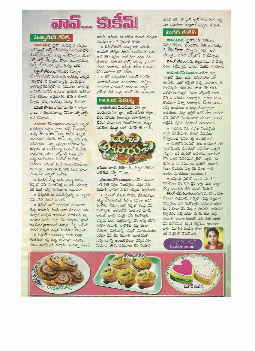 VARIOUS FOOD DISHES IN TELUGU LANGUAGE CINNAMON ROLLS,ORANGE MUFFINS