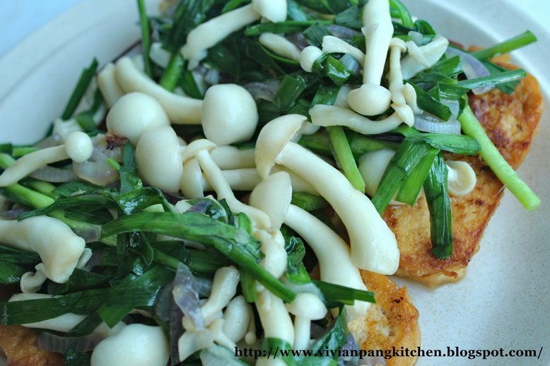 Vivian Pang Kitchen Stir fried White Shimeji Mushroom, Chives with