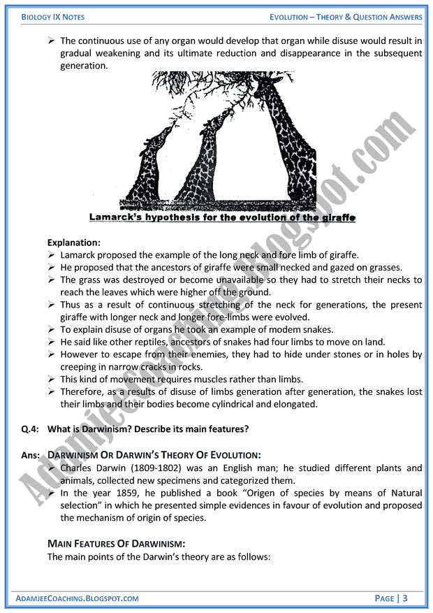 evolution-theory-notes-and-question-answers-biology-notes-for-class-9th