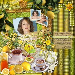 Scrap Kit, Backgrounds, Cliparts, Frames, Glitters, Tea Time Lemon Scrap Kit - High Resolution