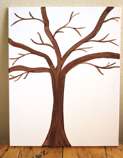Tree trunk and limbs painted on canvas for button art