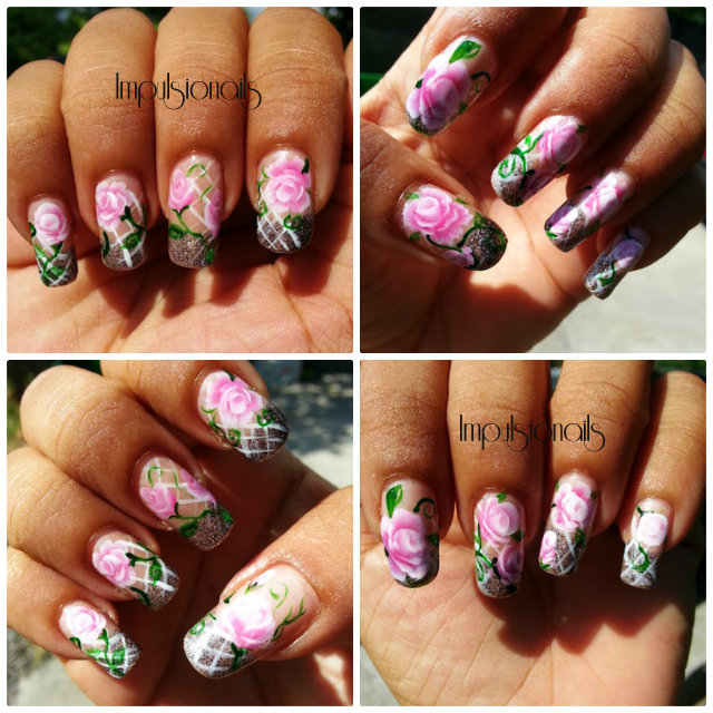Grazie Kass' l'Armoire Nail art Roses en one stroke