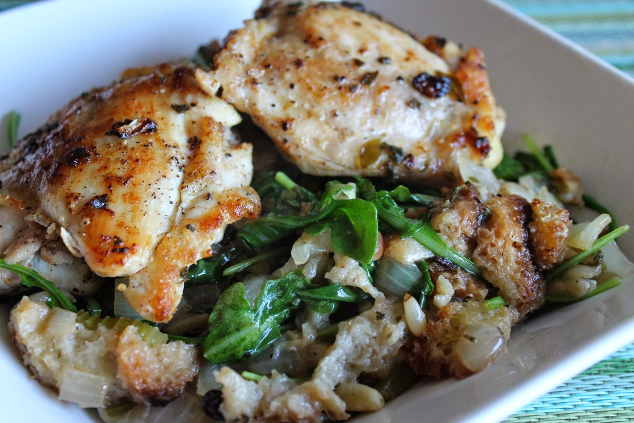 Cook In / Dine Out Roasted Chicken Thighs with Bread and Herb Dressing