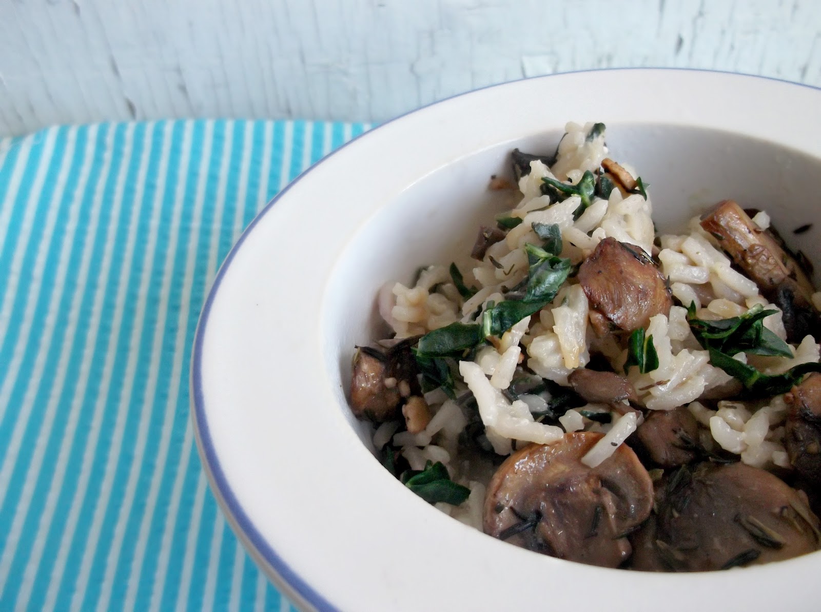 Lick The Spoon Mushroom Feta Risotto with Wilted Spinach