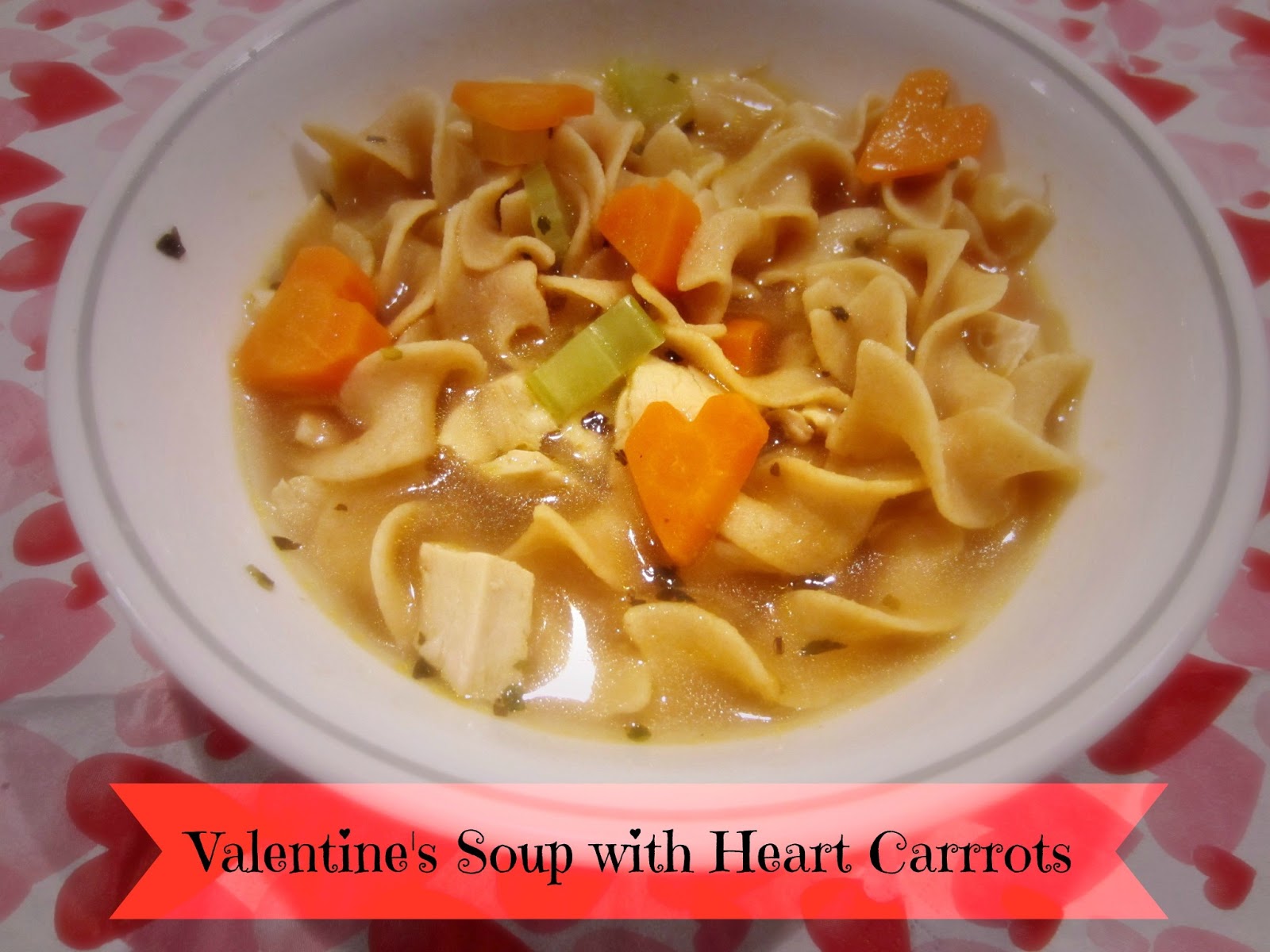 Vegetarian Chicken Noodle Soup with Heart Carrots