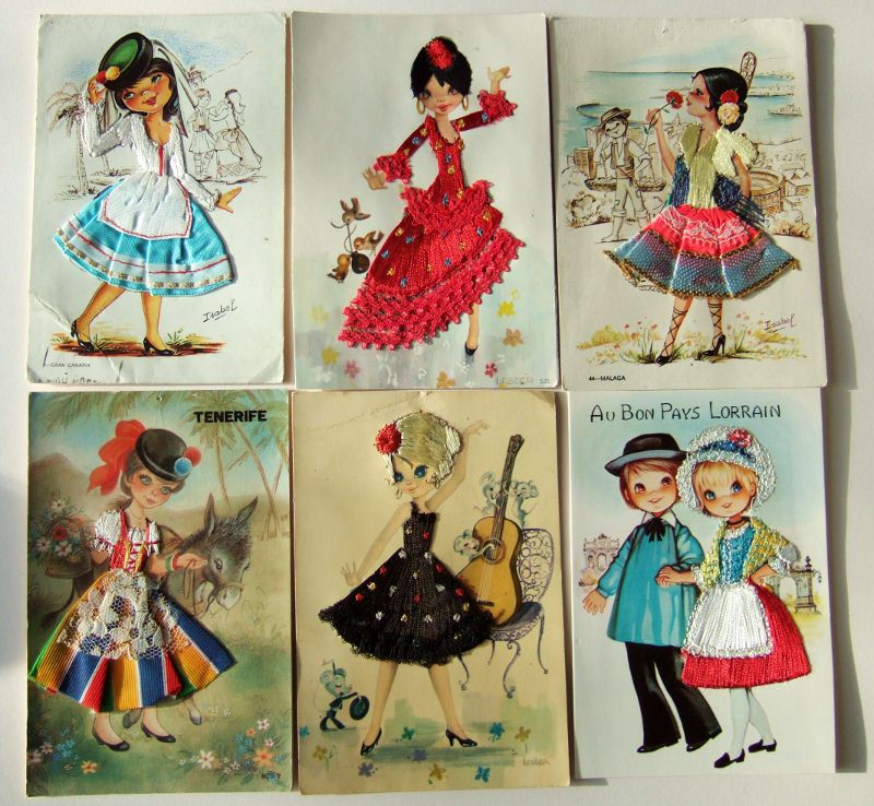 Curious Objects Friday Postcards Spanish Embroidered Cards