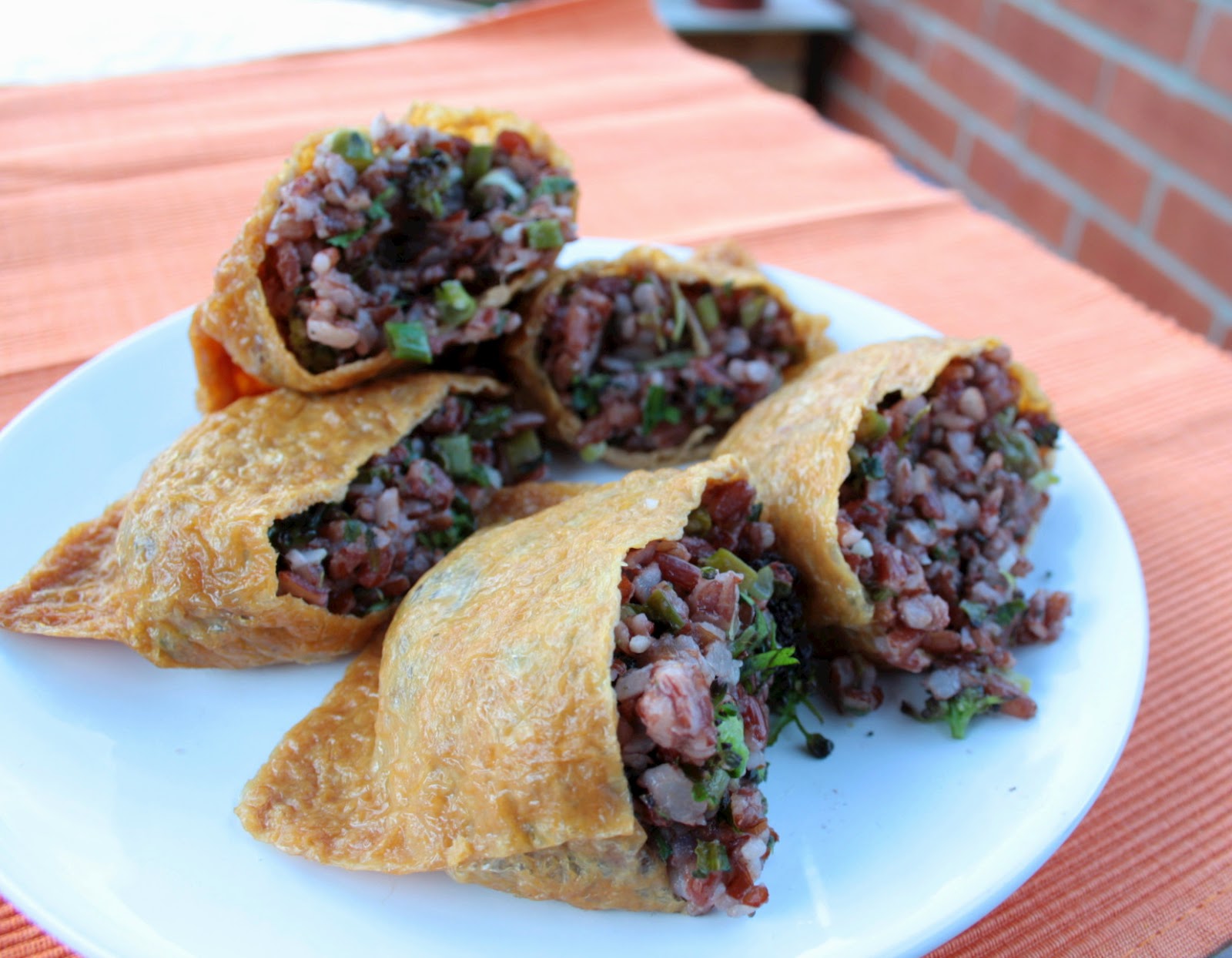 Tofu Pockets with a Red Rice Filling