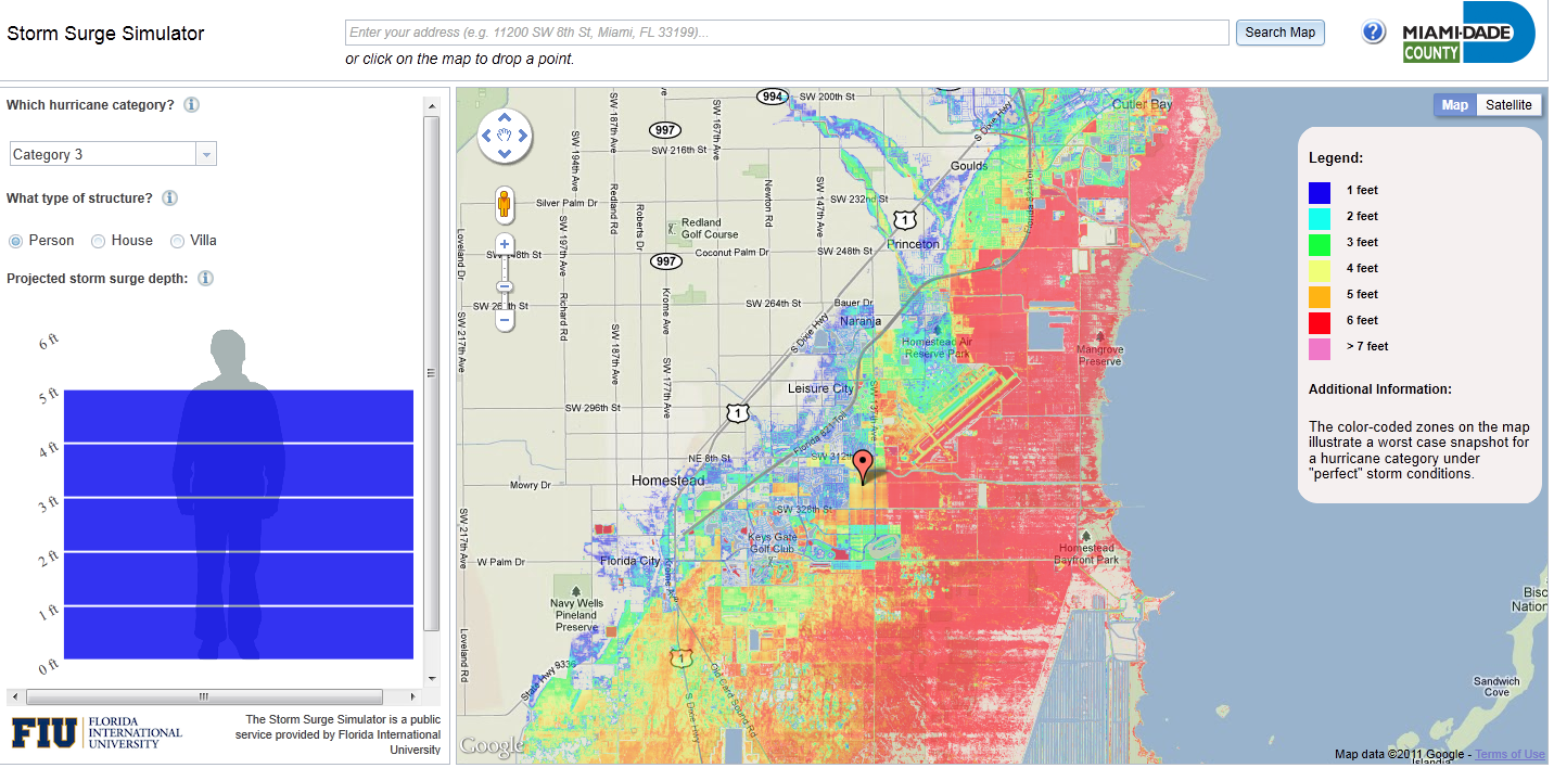 Storm Surge Map Miami Mapperz - The Mapping News Blog: Storm Surge Simulator - Google Maps (For  Miami Dade County)