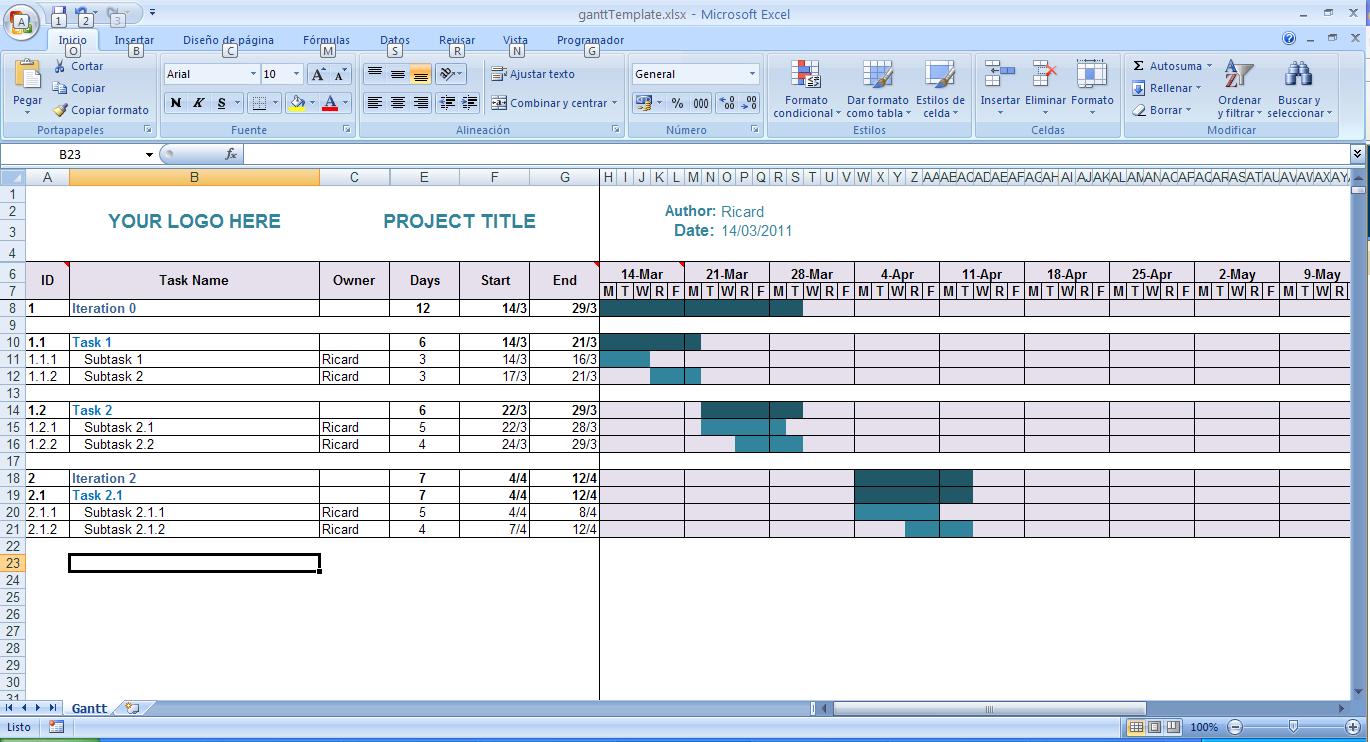 Excel Template Gantt Template