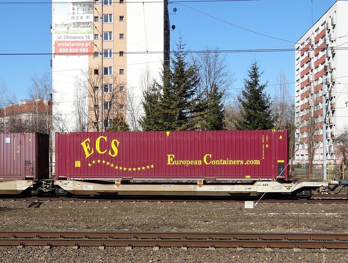 Pociąg intermodalny z kontenerami należącymi do dls i ECS European Container