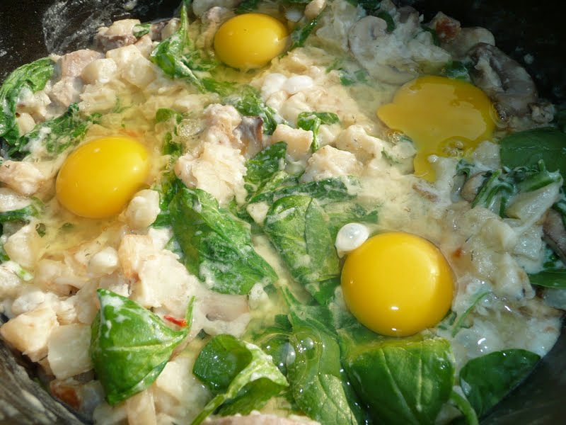 Everyday Dutch Oven Baked Eggs with Spinach Hash Browns