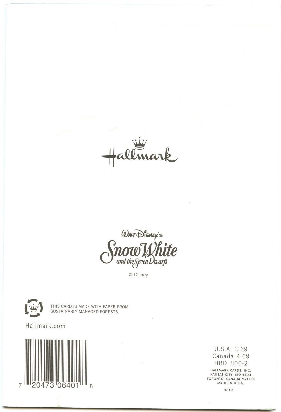 Filmic Light Snow White Archive 2012 Seven Dwarfs "Happy" Birthday Card