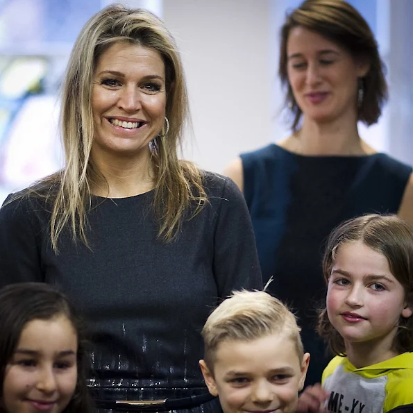 Queen Maxima of The Netherlands visits the Liduina school for a music on schools project in The Hague,