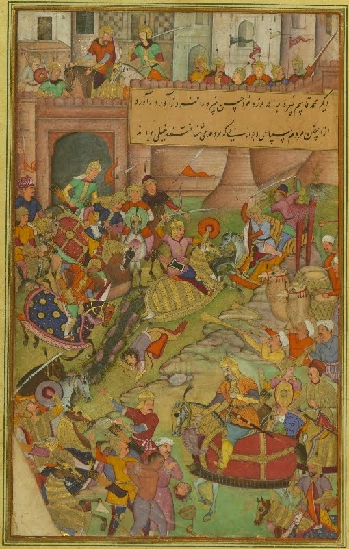 The Fall of Samarkand (Walters Art Museum, Ms. W.596, fol. 24a) Mughal manuscript miniature of battle