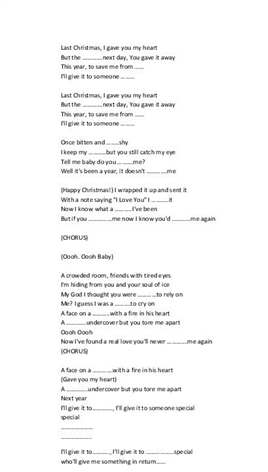 LETRA DE LA CANCION DE LAST CHRISTMAS letra de la cancion de last christmas: