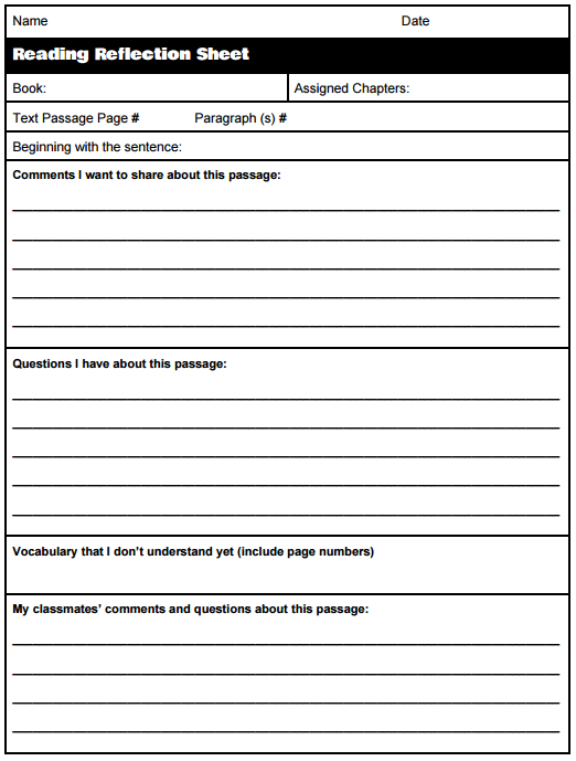 How to Teach a Novel: Reading Response Sheet