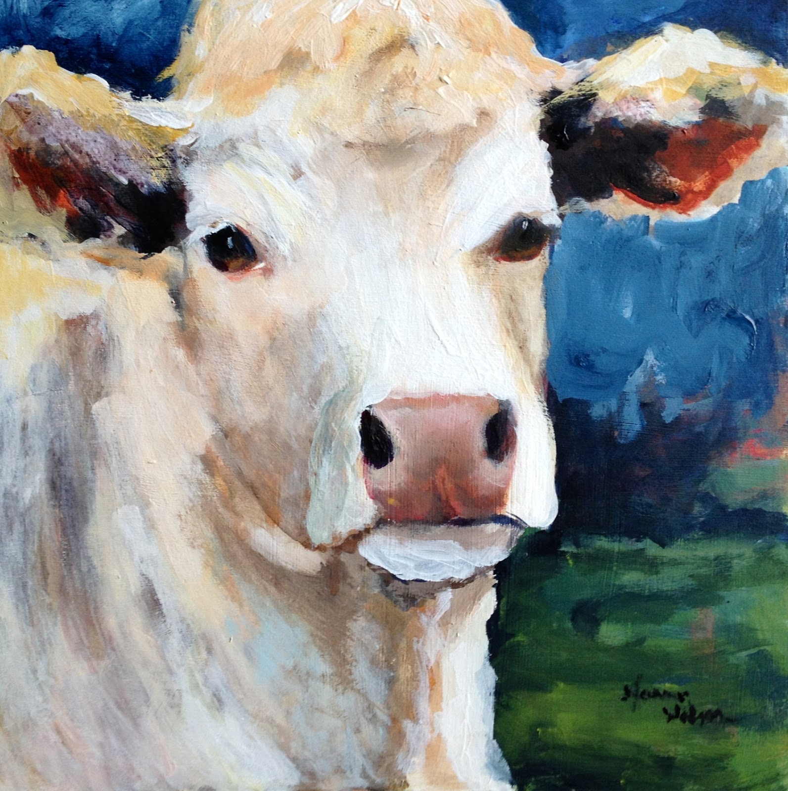 Norma Wilson Art Norma Wilson Original Acrylic Irish Cow Cattle Farm Animal Painting Art