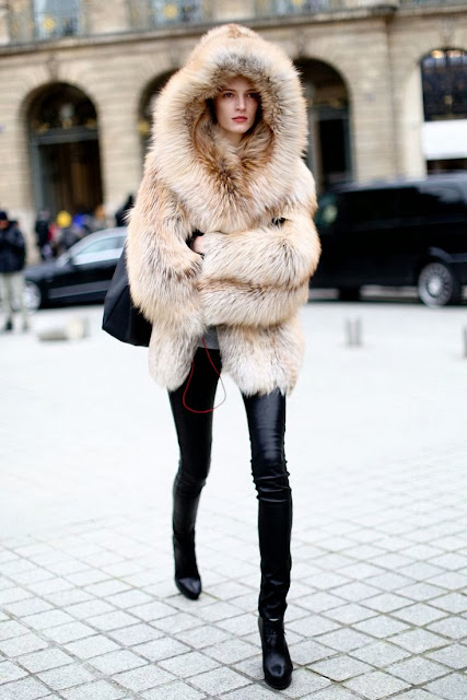 Fur Coat And Black Leather Pant