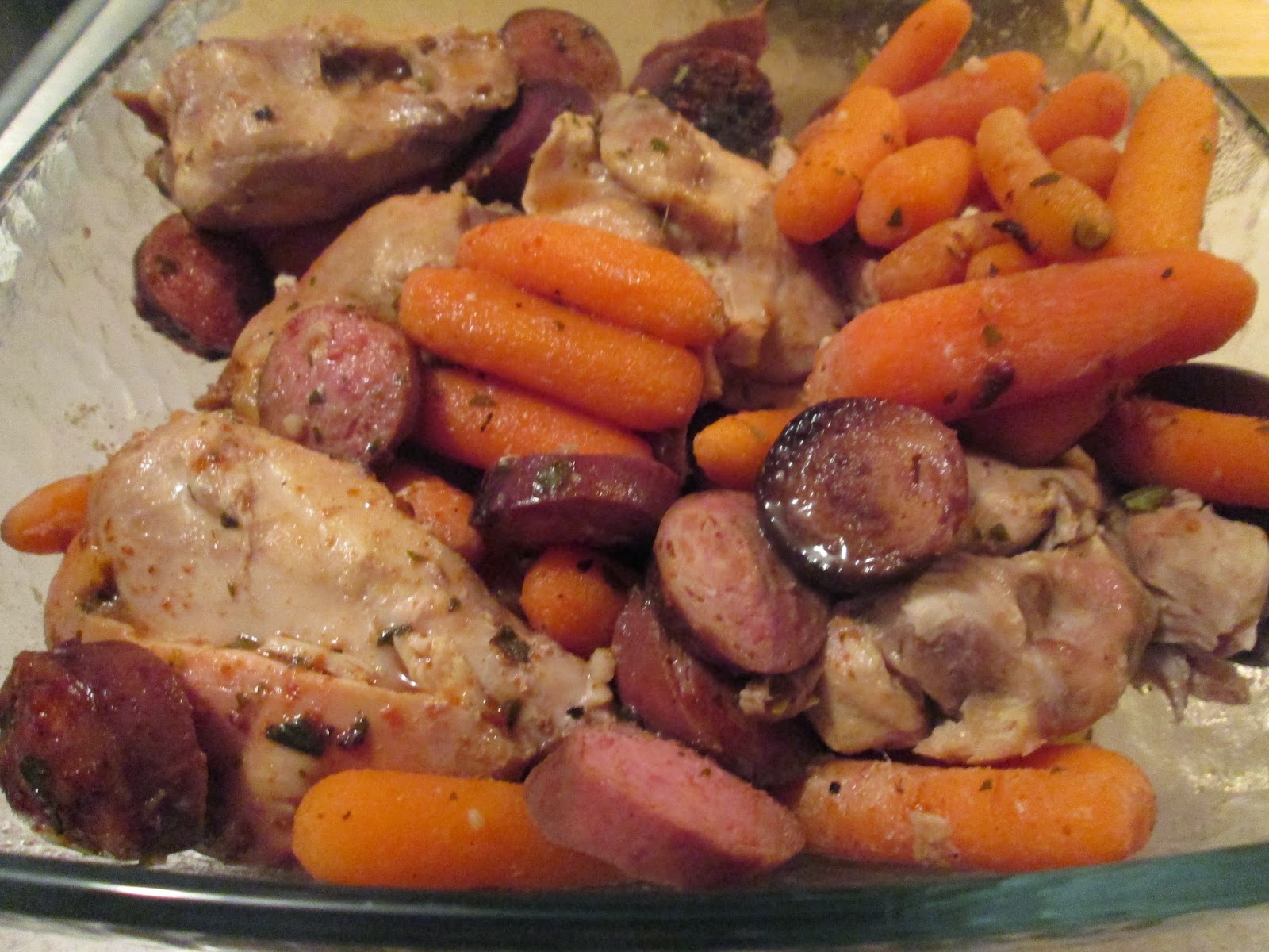 Diab2Cook Chicken Thighs with Sausage w/ Cut Green Beans and New Potatoes