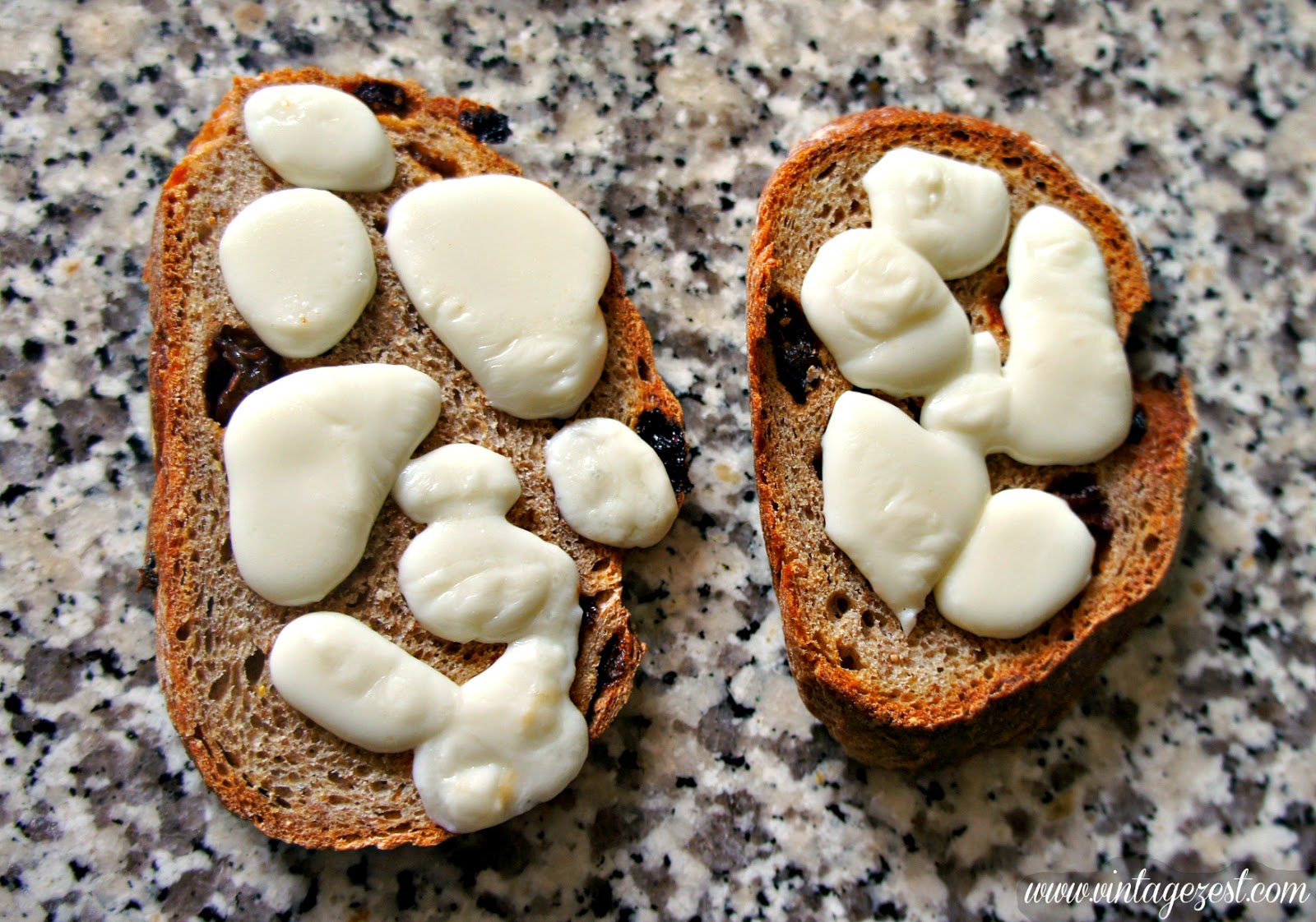 Raisin Bread Toasts with Braided String Cheese & Honey on Diane's Vintage Zest!