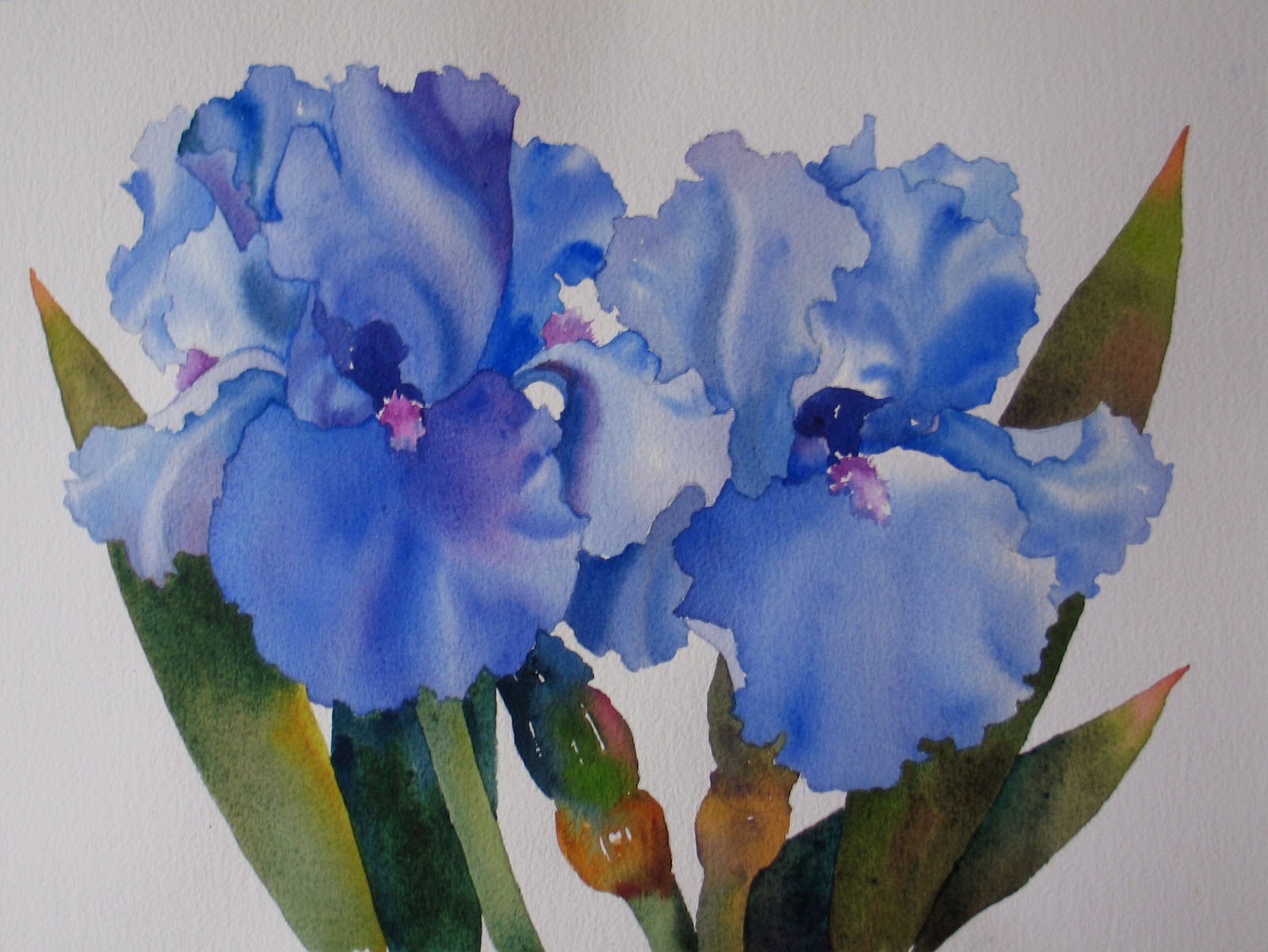 Nel's Everyday Painting Blue Irises Watercolor SOLD