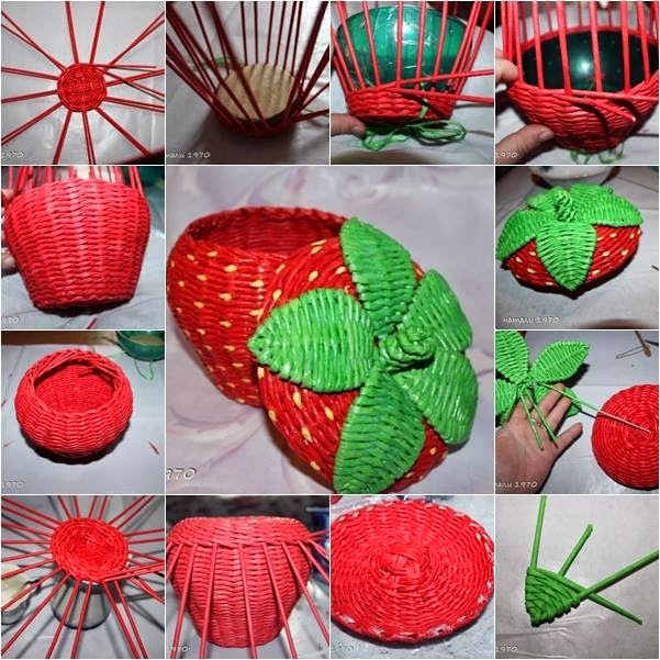 DIY Strawberry Basket from Rolled Newspaper Tubes Creative Ideas