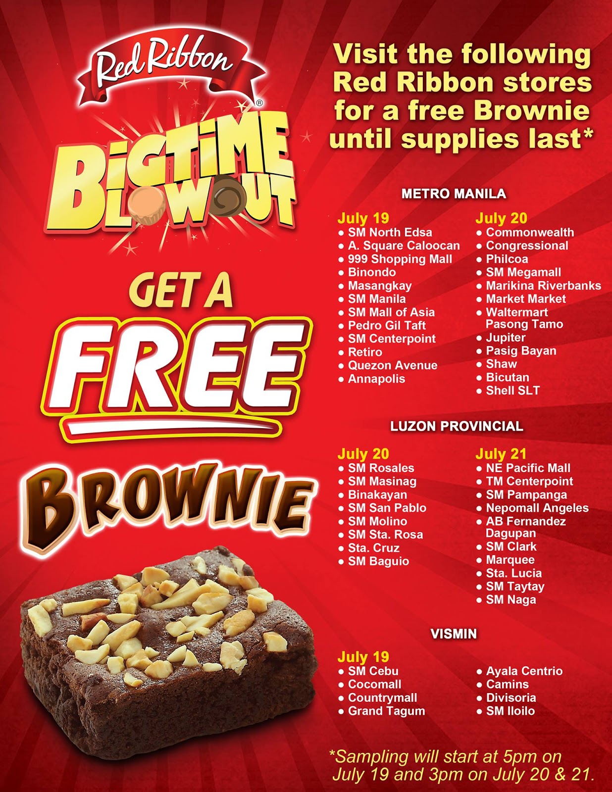 Joy of June Free Brownie at Red Ribbon