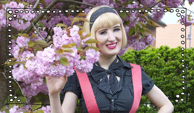 Spring outfit with polka dots and pinafore skirt pinafore, 50s, retro, fashion