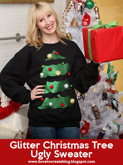 Glitter Ugly Christmas Tree Sweater | Christmas Sweater Ideas You Can DIY On A Budget | diy christmas tree sweater