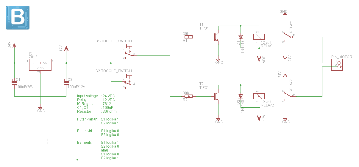 Rangkaian HBridge Motor DC Dengan Relay Bagus Prehan