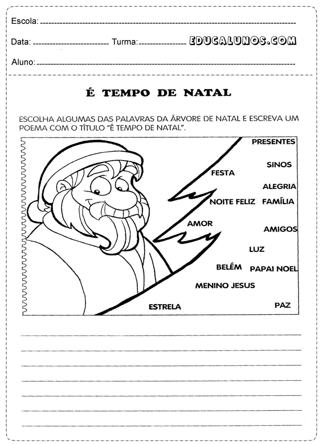 Escolha algumas das palavras da árvore de natal e escreva um poema