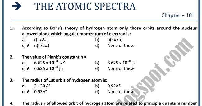 Adamjee Coaching: XII Physics MCQS - The Atomic Spectra