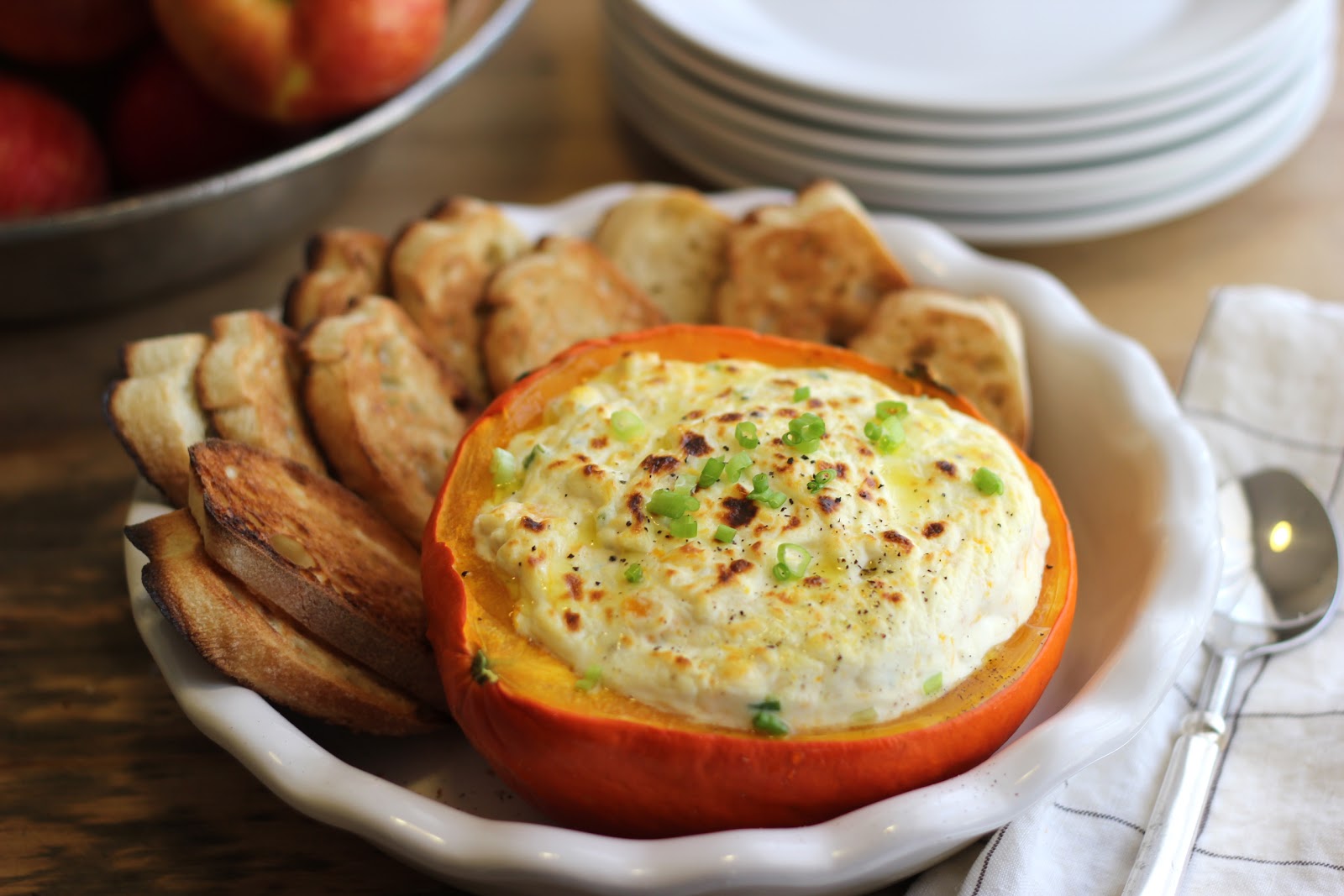 Jenny Steffens Hobick Fall Squash & Goat Cheese Dip with Garlic Toasts
