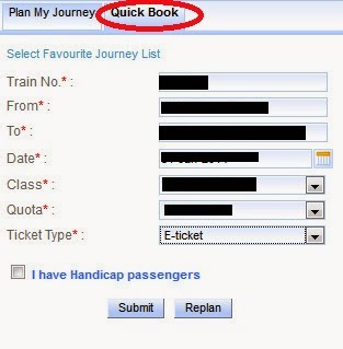 IRCTC Quick booking